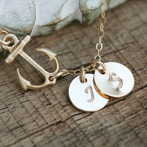Nautical necklace with initial,custom hand stamped initial,,hope strength anchor,Mother gift,navy wife necklace,family anchor