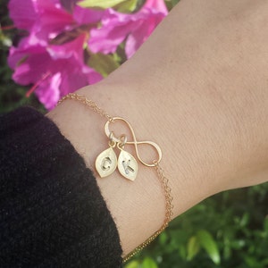 personalized Infinity bracelet with hand stamped initial charms,family initials on infinity,Mother&#39;s day gift,custom note,Best friend gift