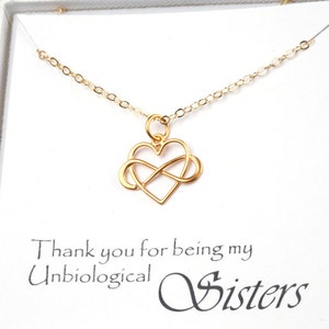 Plata / Oro / Oro / Oro rosa infinito collar de corazón, Collar de amistad, regalo de cuñada, collar de hermanas con tarjeta