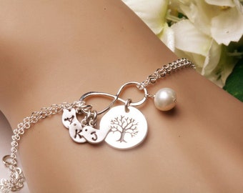 Bird family initial bracelet with tree of life,Bird initial bracelet,Mother's Day gift,Grandma nana bracelet,mother of groom,mother in law