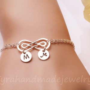 Double Infinity initial bracelet,Two initial charms,Family Bracelet, sisters, Best friends,infinity bracelet,Personalized