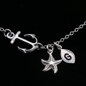 Anker-Seestern initial, personalisierte Ankerkette, Strand-Meer-Hochzeits-Geschenk, Blatt anfangs, Stärke, Matrosen, Marine, brautjungferngeschenk