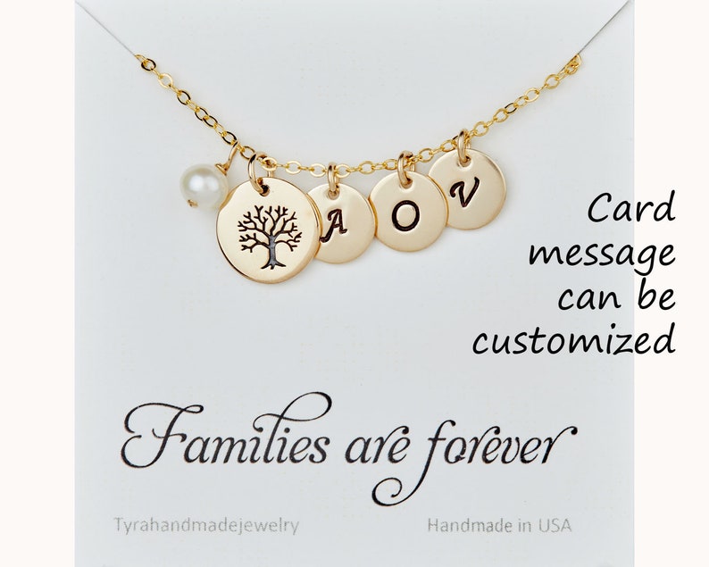 Gold Filled Family Tree Necklace,Custom font monogram,initial pearl necklace,Mother jewelry,Birthday,Mother's day gift,Anniversary gift image 1