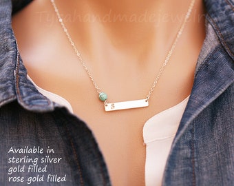 Personalized bar initial necklace,custom birthstone,nameplate bar,Silver,Gold,Rose gold,long bar,custom engrave,double sided,birthday gift