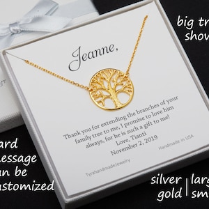Collar de árbol familiar personalizado, regalo del día de la madre, regalo de la madre del novio, regalo de la madre en la ley, regalo de la novia a la madre, tarjeta de joyería personalizada
