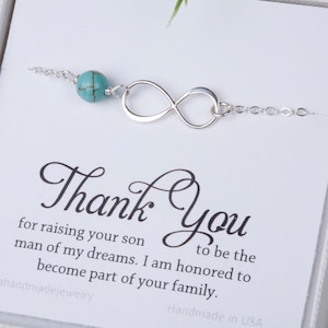 Madre del dono dello sposo da sposa, braccialetto di perle di infinito, sposa alla madre nel dono della legge, regalo di nozze per la suocera