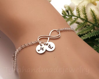 Double Infinity initial bracelet,personalized bridesmaid gift,custom font,hand stamped monogram,Family initial,sister gift,Best friends gift