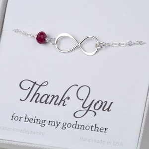 Pulseira infinita com conta de pedra personalizada, joias de madrinha, presente para madrinha, presente de chá de bebê para madrinha, pulseira de pérolas infinitas