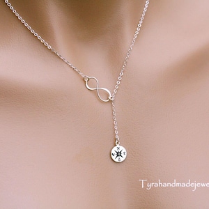 Sterling zilveren oneindigheid Kompas lariat Y ketting, Afstudeercadeaus, vriendschap ketting, beste vriend, afstuderen, bruidsmeisje cadeau, BFF
