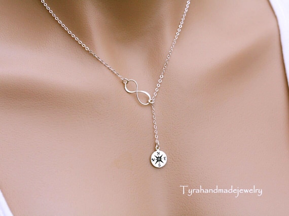 Sterling silver infinity Compass lariat Y necklace,Graduation Gifts,friendship necklace, best friend, graduation, bridesmaid gift, BFF