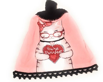Valentine Crochet Top Hanging Kitchen Towel with Decorative Bottom Trim, You're Purrfect