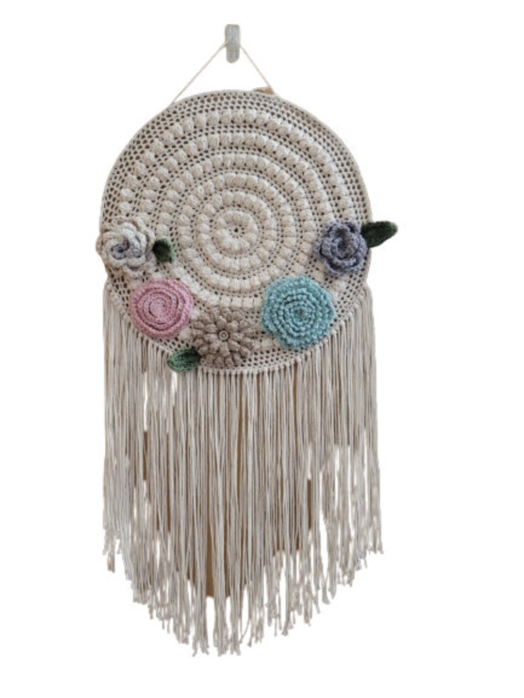 Boho Crochet Wall Hanging Floral 100 Cotton Etsy