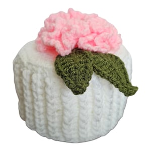 White Toilet Paper Roll Cover with Pink Floral Accent