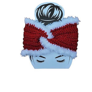 Crochet Ear Warmer/Head Band - Christmas Red and White