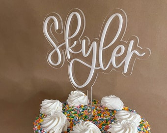 Modern Cake Topper| Wedding Cake Topper | Birthday Cake Topper | Personalized Cake Decoration | Laser Cut | Neon Sign Look