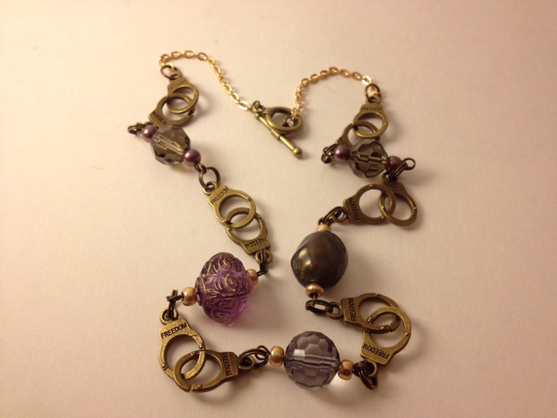 Handcuff Necklace Purple Beads Bronze - Etsy