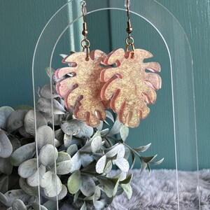 Handmade Resin Monstera Earrings | Monstera Leaf Dangle Earrings | Plant Leaf Fishhook Earrings