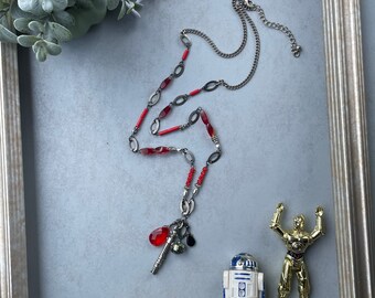 Lightsaber necklace // Dark Side of the Force // Red Lightsaber Beaded Necklace // Vintage Lightsaber Charm