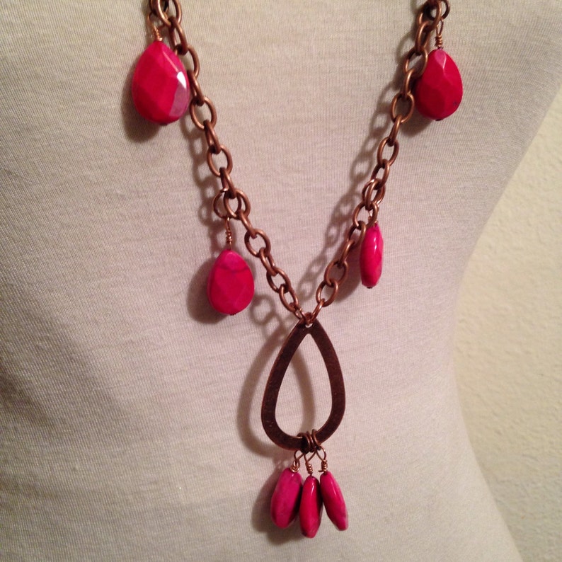 Pink Jewelry Set // Pink Teardrop Pendant Necklace With Etsy