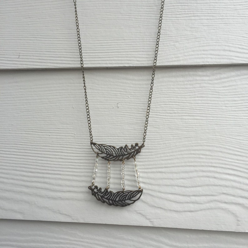 Feather Necklace // Long Bib Necklace // Plate Necklace // Chunky