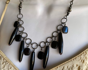 Simple Black Beaded Necklace // Handmade Black Necklace // Long Black Beads