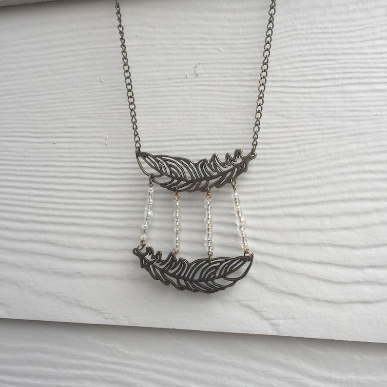Feather Necklace // Long Bib Necklace // Plate Necklace // Chunky