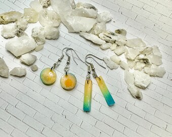 Rainbow Resin Earring duo | Glow in the dark handmade earrings