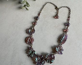 Irridescent Resin Floral Handmade Necklace | Simple Statement Necklace | Wedding Whimsical Jewelry