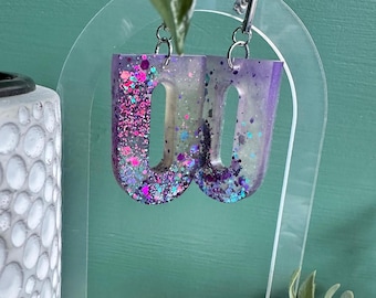 Lightweight U Shaped Resin Earrings | Colorful Handmade Earrings | Multicolor Earrings | Glitter Resin Earrings