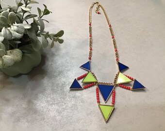 Vibrant Primary Color Necklace // Geometric Necklace // Bright Colored Necklace with Triangle Pendants