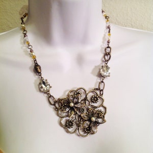 Eclectic butterfly and flower necklace // bronze necklace // steam punk // found objects // Bronze