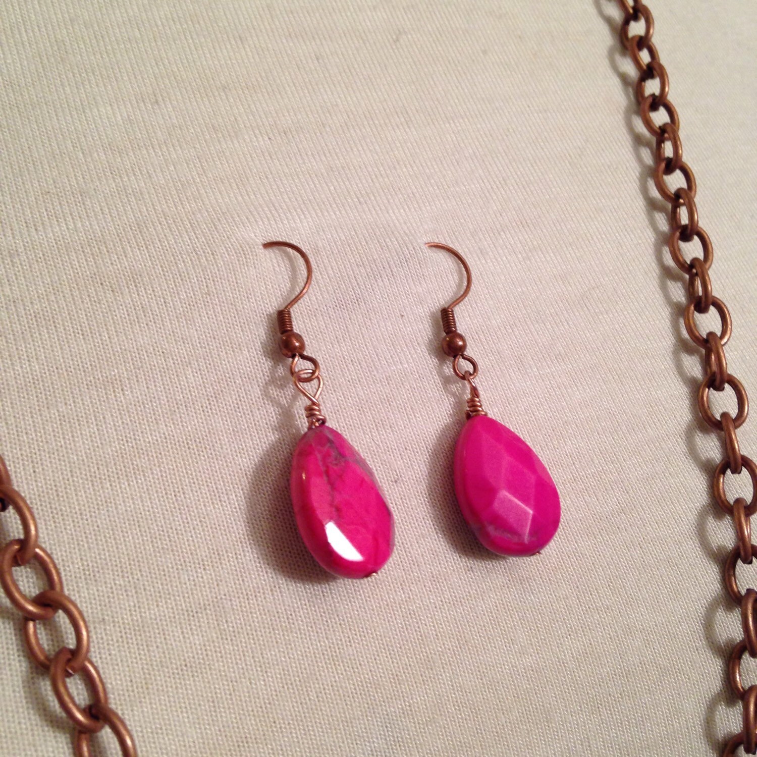 Pink Jewelry Set // Pink Teardrop Pendant Necklace With Etsy