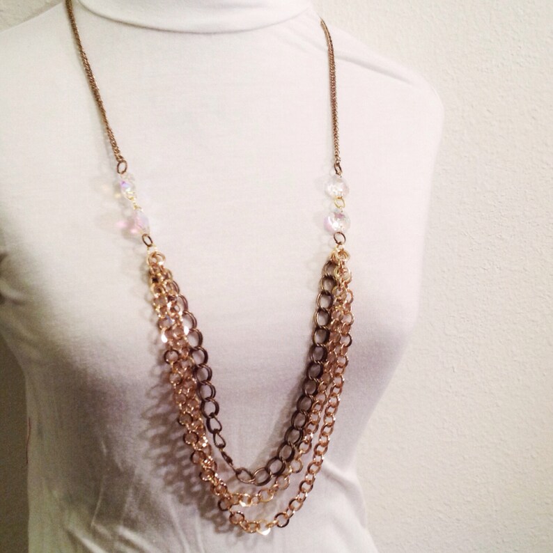 Long Necklace // Gold and Bronze Necklace // Triple Chain - Etsy