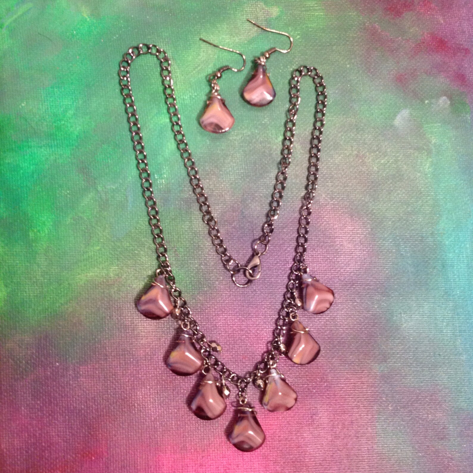 Purple Stone Necklace Set // Teardrop Beads // Simple Necklace Set