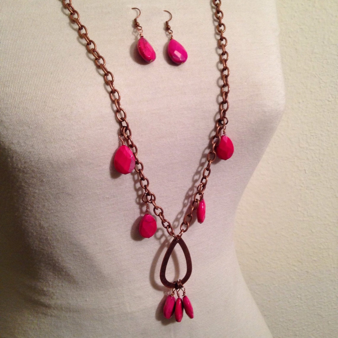 Pink Jewelry Set // Pink Teardrop Pendant Necklace With Etsy
