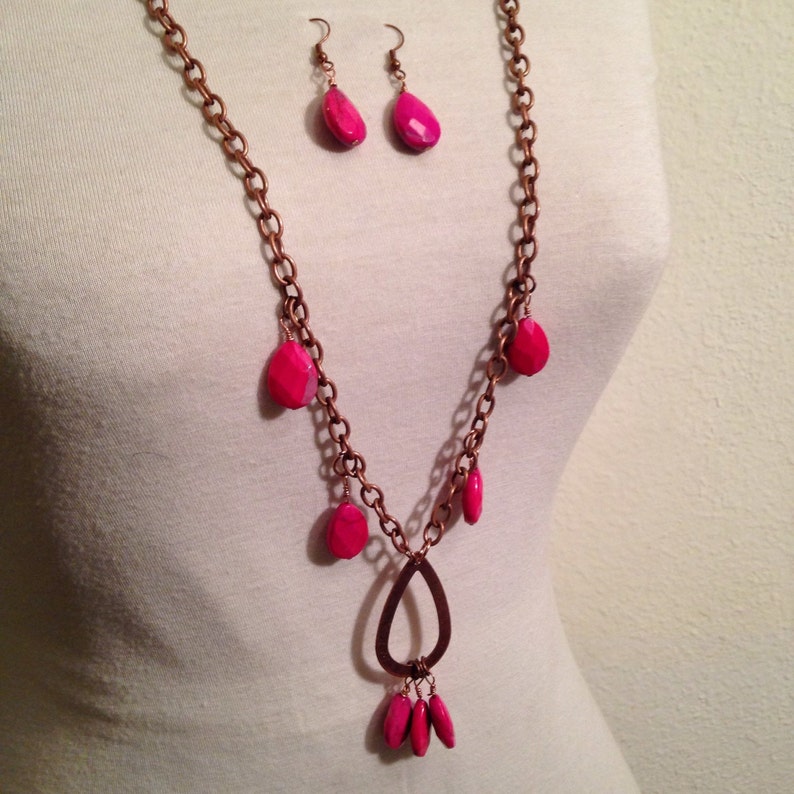 Pink Jewelry Set // Pink Teardrop Pendant Necklace With Etsy