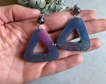 Lightweight Asymmetrical Triangle Resin Earrings | Colorful Handmade Earrings | Multicolor Earrings | Glitter Resin Earrings