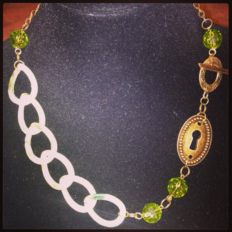 Lime Green Chunky Chain Necklace With Bronze Keyhole Etsy