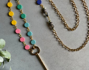 Pastel and Gold Tone Key Necklace | Handmade Necklace | Springtime Necklace