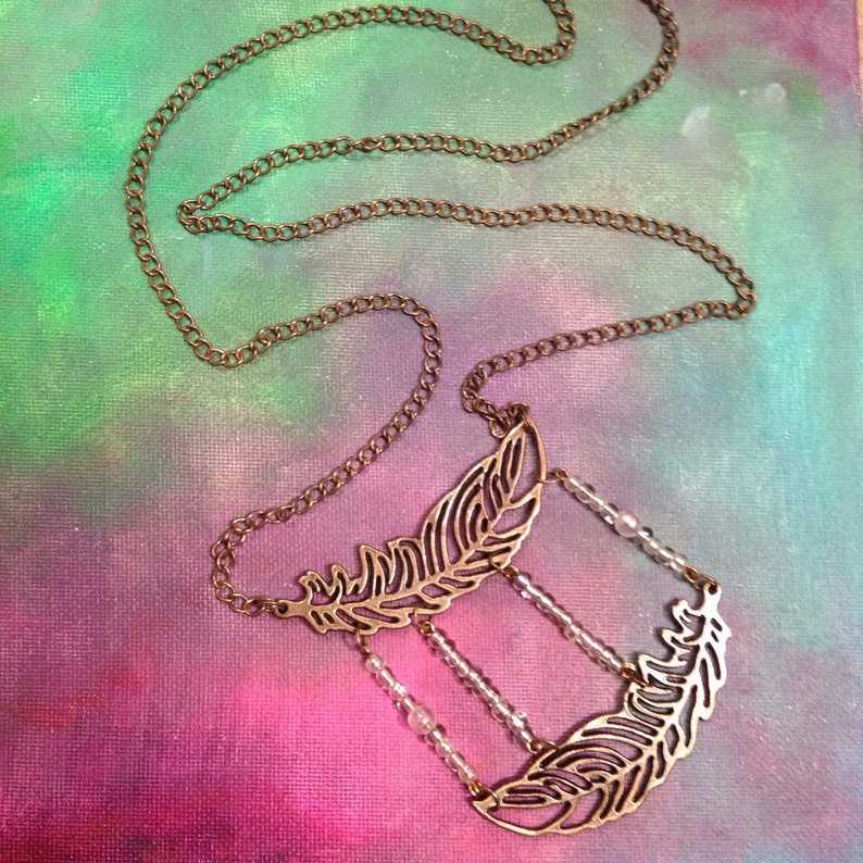 Feather Necklace // Long Bib Necklace // Plate Necklace // Chunky