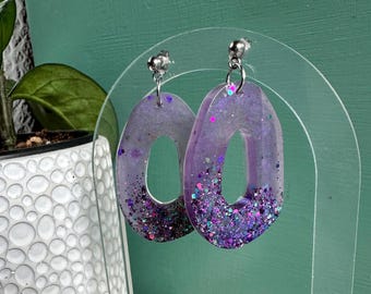 Lightweight Asymmetrical Oval Resin Earrings | Colorful Handmade Earrings | Multicolor Earrings | Glitter Resin Earrings