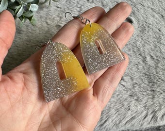 Lightweight Arch Resin Earrings | Colorful Handmade Earrings | Multicolor Earrings | Glitter Resin Earrings