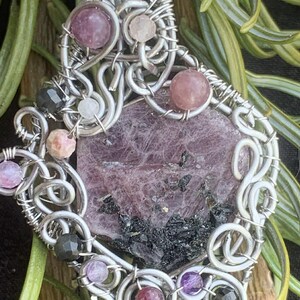 Rough Ruby pendant in stainless steel, wire wrapping, one of a kind