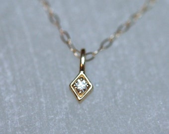 14K Solid Gold Seriously Tiny Diamond Solitaire Charm