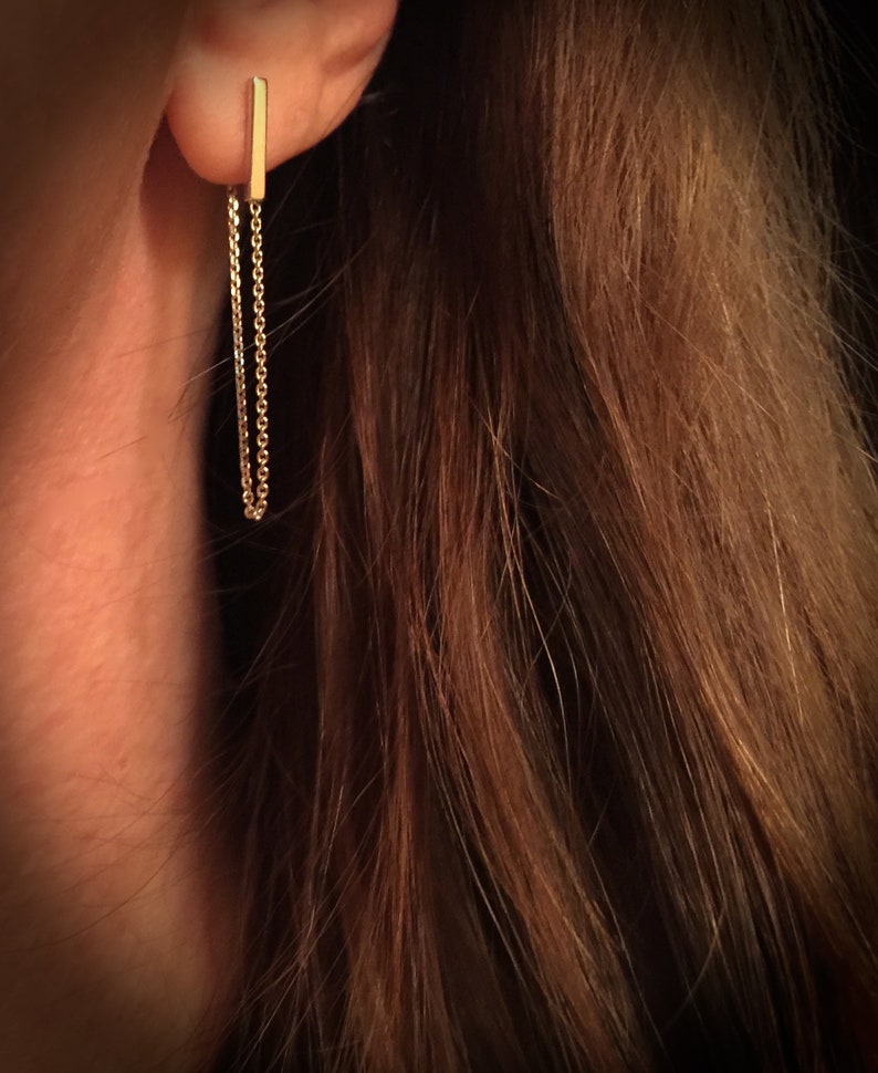 14kt Yellow Gold Staple Chain Stud Earrings