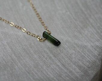 Tiny Green Tourmaline Crystal Necklace