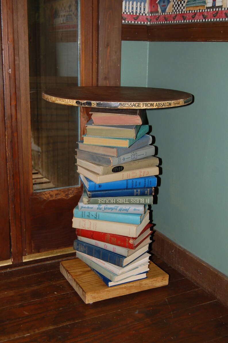 Pine Wood Side Table made with a Spiral of Books Repurposed Etsy