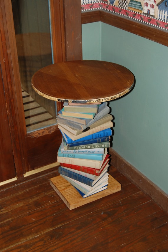 Pine Wood Side Table made with a Spiral of Books Repurposed Etsy