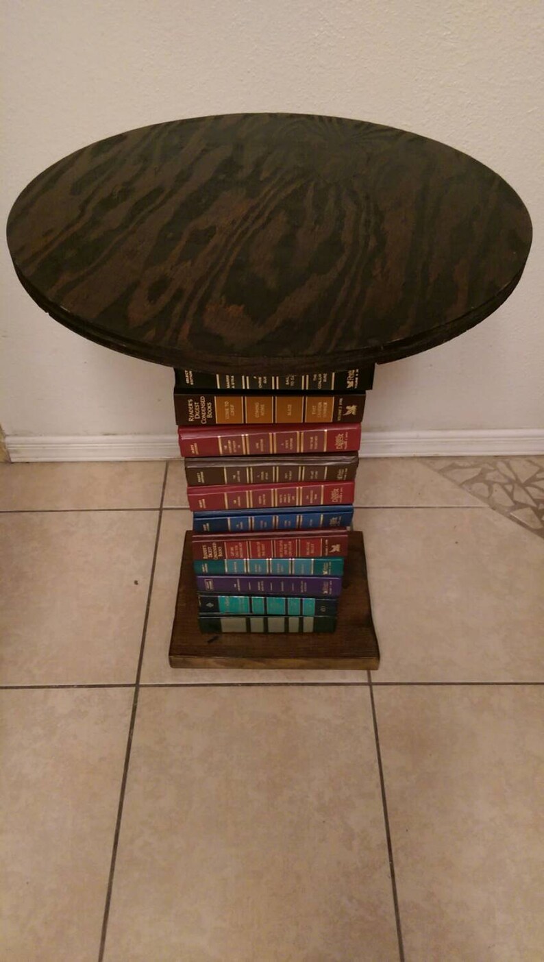 Wood Side Table made with a Spiral of Books Repurposed Book Etsy