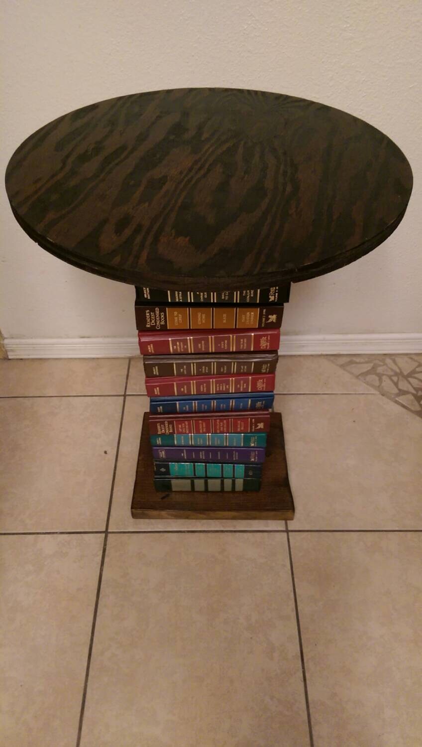 Wood Side Table made with a Spiral of Books Repurposed Book Etsy